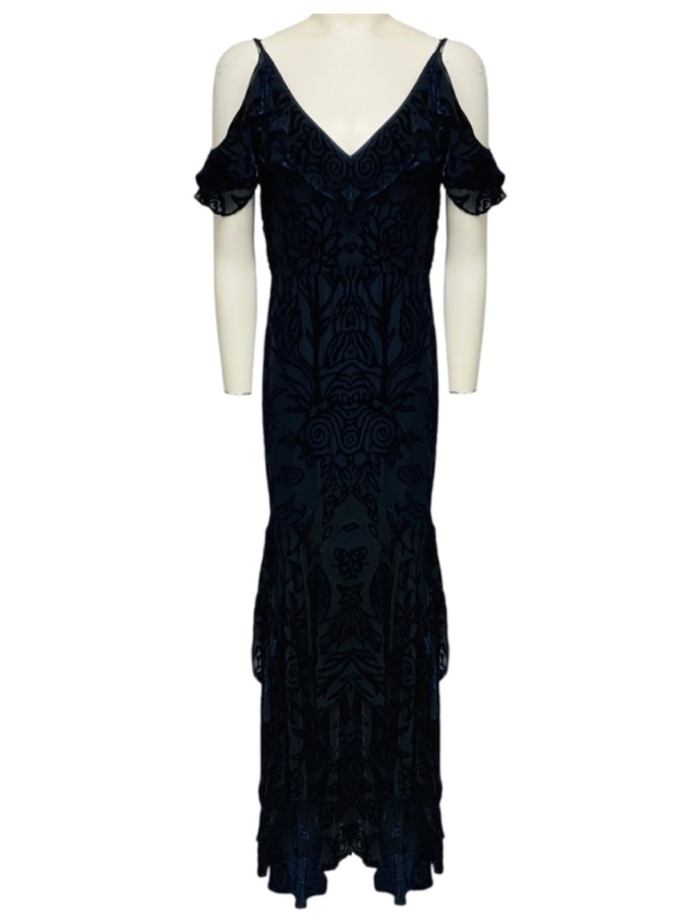 PETER PILOTTO NAVY BLUE VELVET FLORAL JACQUARD MAXI DRESS